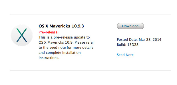 Apple выпустила новую предрелизную сборку OS X Mavericks 10.9.3
