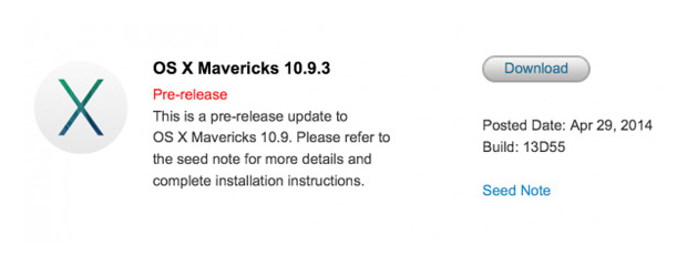 Apple выпустила следующую сборку бета-версии OS X Mavericks 10.9.3
