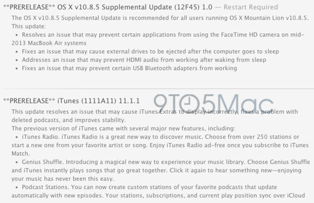 Сотрудники компании Apple тестируют новый бета iTunes 11.1.1 и Mac OS X 10.8.5