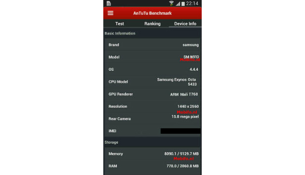 Samsung Galaxy Note 4 прошел через AnTuTu