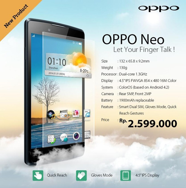 Oppo начинает продажи 4,5-дюймового смартфона Oppo Neo