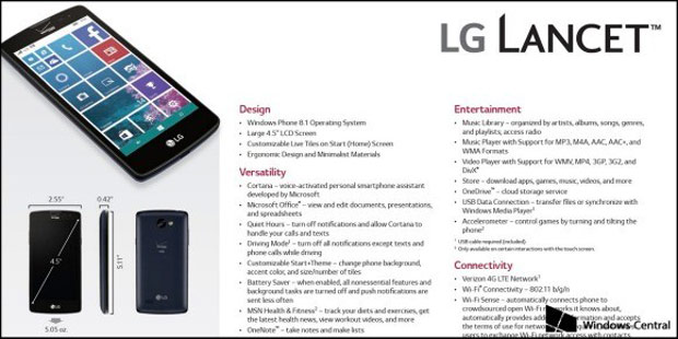 LG готовит к запуску новый смартфон Lancet на базе Windows Phone 8.1