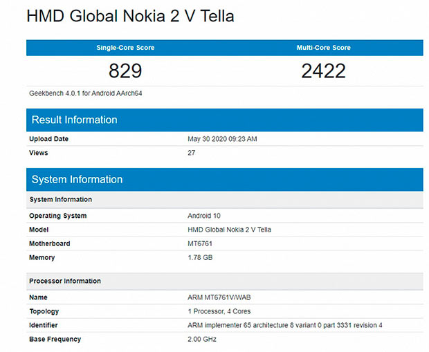 Стали известны подробности о бюджетном смартфоне Nokia 2V Tella