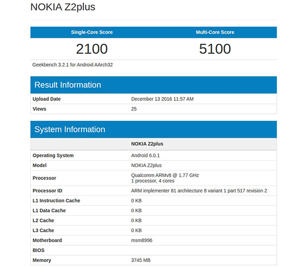 В бенчмарке протестирован новый смартфон Nokia Z2 Plus