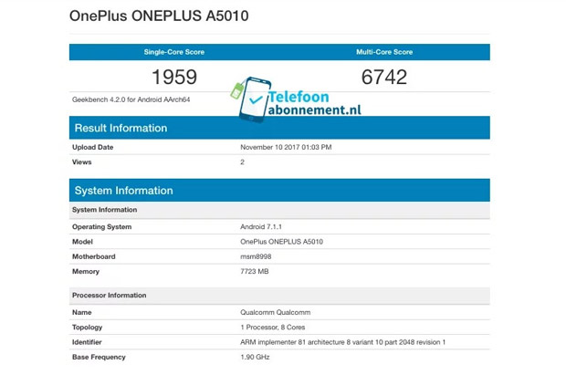 OnePlus 5T с чипом Snapdragon 835 и 8 ГБ ОЗУ побывал в Geekbench