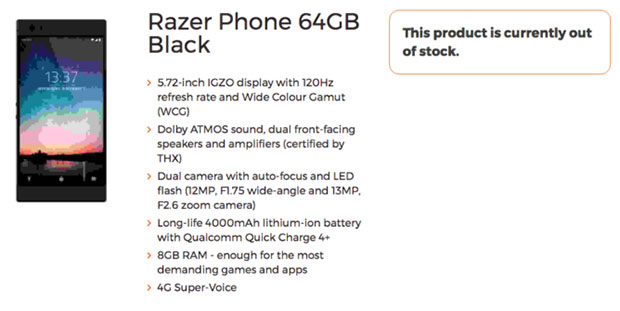 Утечка раскрыла спецификации игрового смартфона Razer Phone