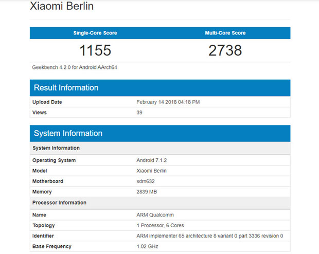 Xiaomi Berlin – новый недорогой смартфон на процессоре Snapdragon 632