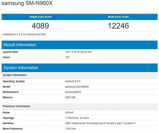 Samsung Galaxy Note9 на базе Exynos 9820 побил рекорд Geekbench