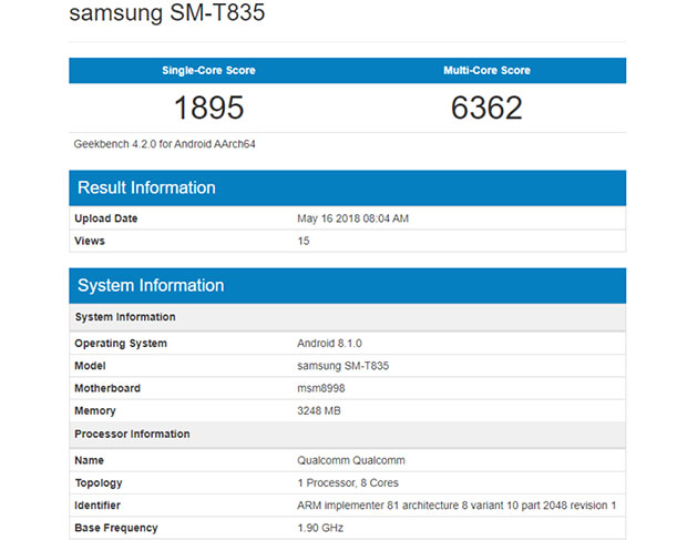 Samsung Galaxy Tab S4 на базе Snapdragon 835 побывал в Geekbench