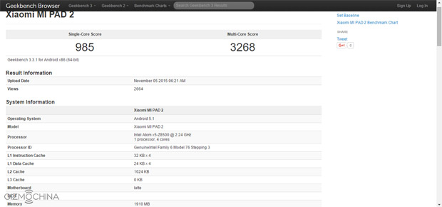 Xiaomi Mi Pad 2 побывал в GeekBench
