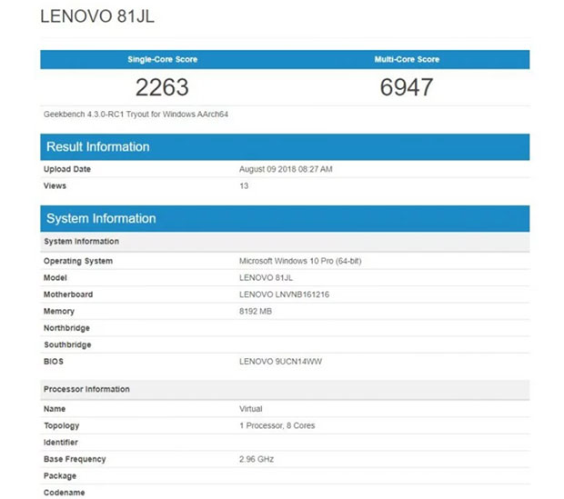 Неизвестный девайс Lenovo на базе Snapdragon 850 появился в Geekbench