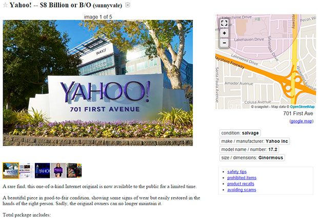 Шутники выставили на продажу Yahoo