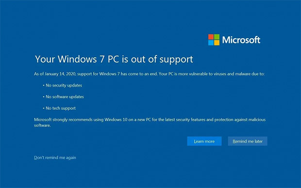 На компьютеры с Windows 7 начали приходить полноэкранные оповещения о прекращении поддержки