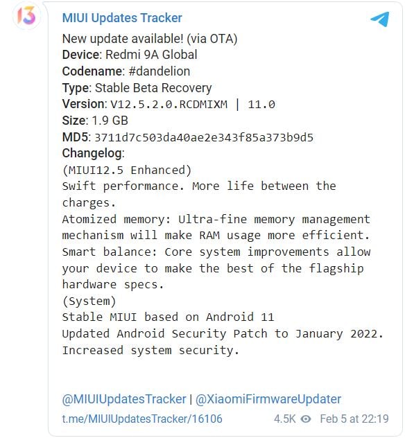 Redmi 9A начал получать стабильную версию MIUI 12.5 Enhanced Edition на базе Android 11