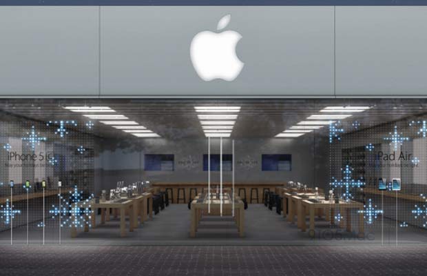 Apple украшает витрины магазинов фантастическими светодиодными снежинками