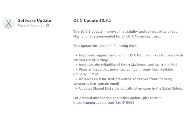 Apple выпустила Mavericks OS X 10.9.1 с улучшенной поддержкой Gmail