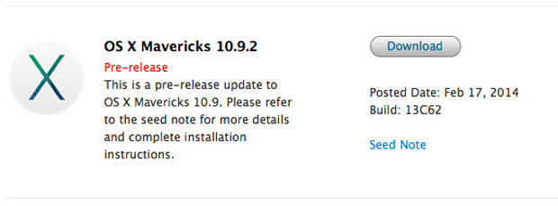 Apple выпустила Mavericks OS X 10.9.2 beta 7