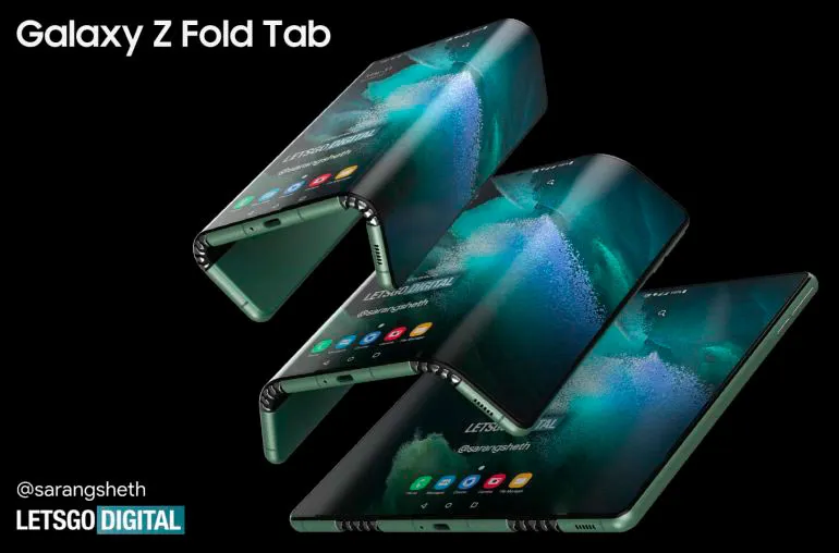 Опубликованы рендеры планшета Samsung Galaxy Z Fold Tab, складывающегося в двух местах