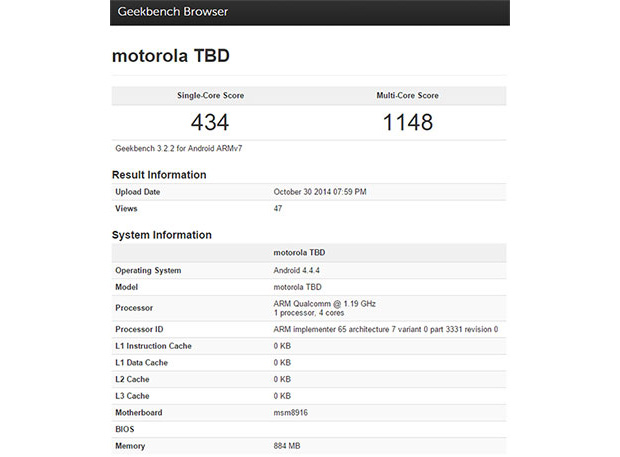В Geekbench засветился новый смартфон Motorola на базе Snapdragon 410