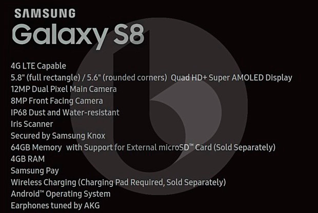 Samsung Galaxy S8 и S8+ будут иметь аналогичные характеристики