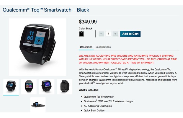 «Умные часы» Qualcomm Toq доступны для предварительного заказа за $349,99
