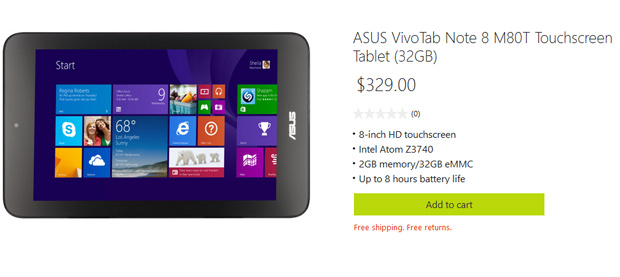Asus VivoTab Note 8 появился в Microsoft Store по $329