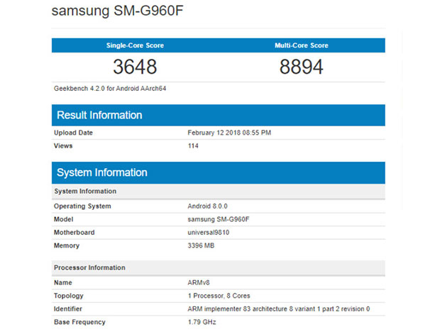 Samsung Galaxy S9 на чипе Exynos 9810 бьет рекорды Geekbench