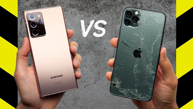 Проведен сравнительный дроп-тест Samsung Galaxy Note 20 Ultra и iPhone 11 Pro Max