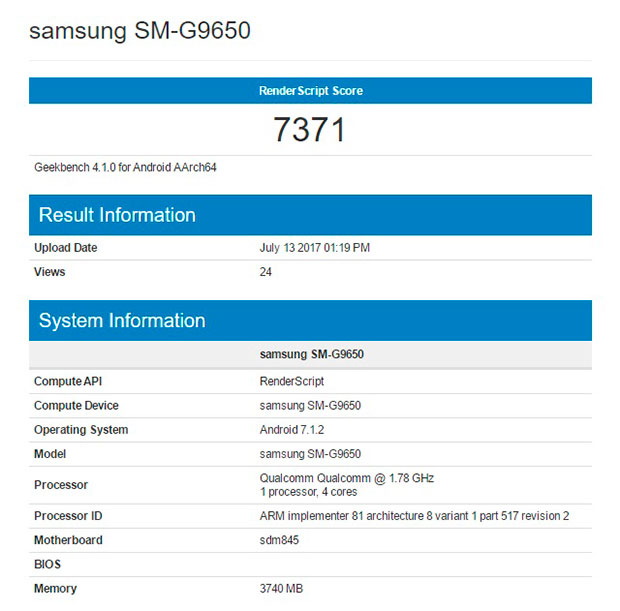 Samsung Galaxy S9 на чипе Snapdragon 845 появился в Geekbench