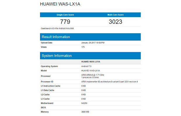 Huawei P10 Lite замечен в Geekbench с чипсетом Kirin 655 и 4 ГБ оперативной памяти