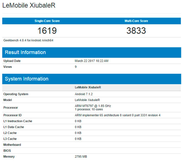 Таинственный смартфон LeEco на Android 7.1.2 побывал в Geekbench