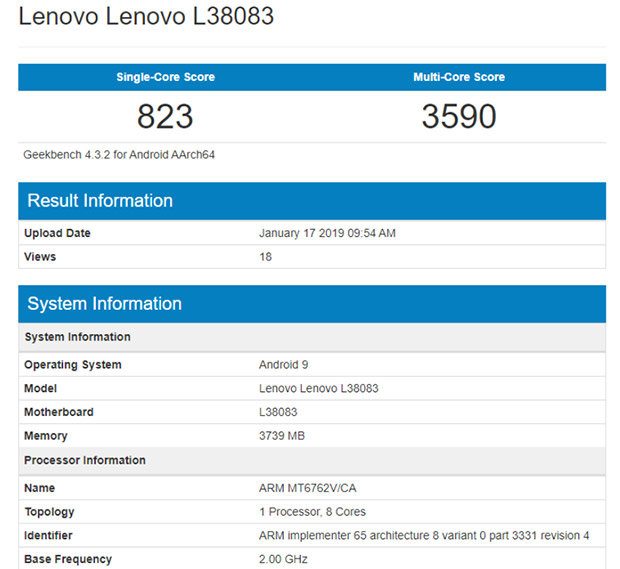 В Geekbench появился непредставленный смартфон Lenovo L38083