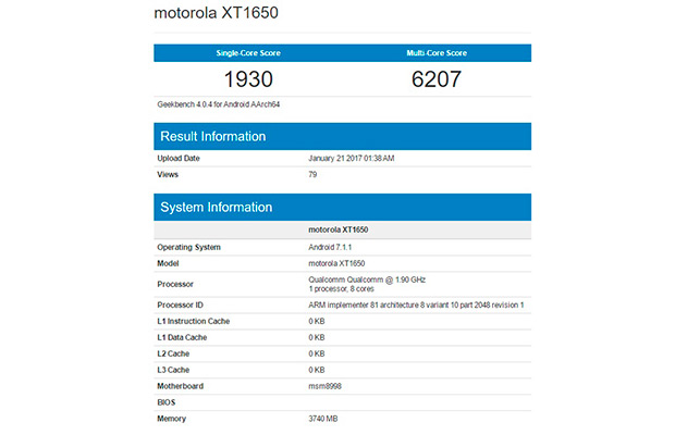 Мото Z (2017) замечен в Geekbench