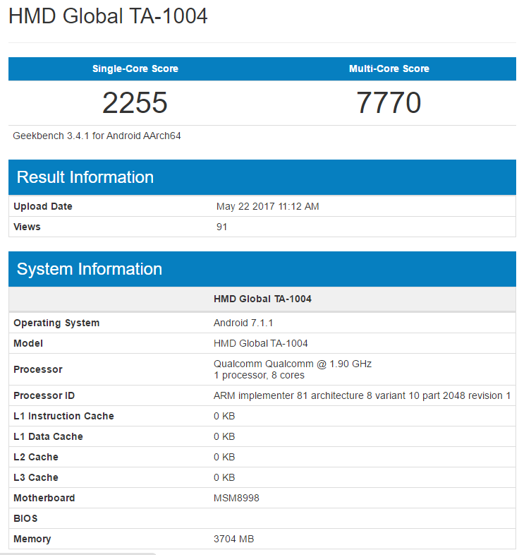 Nokia 9 протестирован в бенчмарке Geekbench