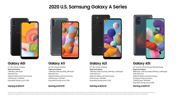 Samsung представила в США смартфоны Galaxy A71 5G, A51, A51 5G, A01, A11 и A21