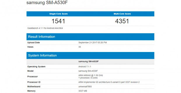Samsung Galaxy A5 (2018) протестировали в Geekbench