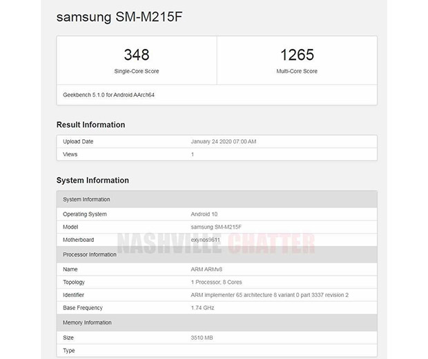 Смартфон Samsung Galaxy M21 появился в Geekbench