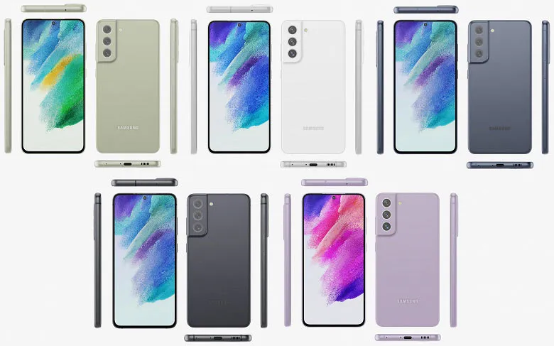 Samsung Galaxy S21 FE показан в нескольких цветах