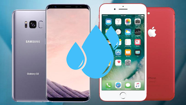 Водные испытания Samsung Galaxy S8 и красного iPhone 7