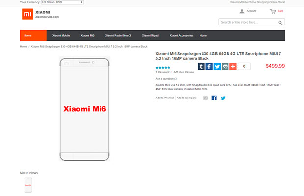 В Сеть попали эксклюзивные спецификации Xiaomi Mi6