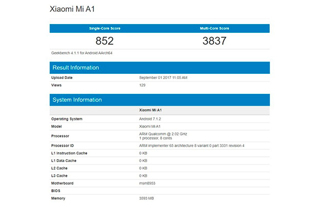 Xiaomi Mi A1 замечен в Geekbench