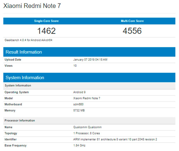 Xiaomi Redmi Note 7 показали в видео и протестировали в Geekbench