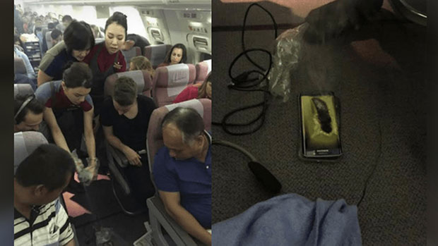 Samsung Galaxy S6 загорелся во время полета самолета