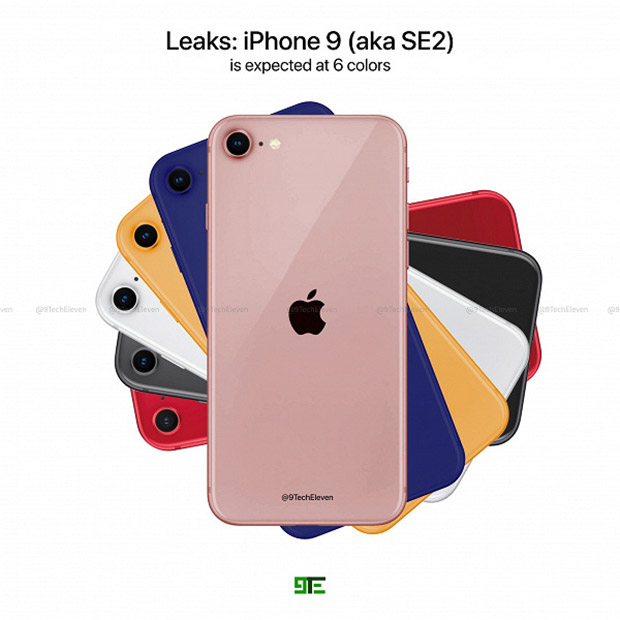 Опубликовано два качественных рендера смартфона iPhone SE 2 в шести цветах