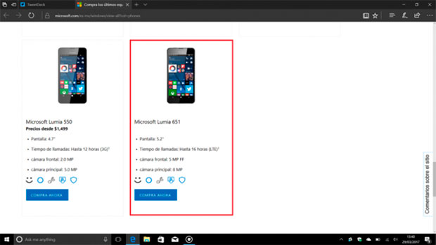 Microsoft Lumia 651 замечен на мексиканском сайте компании