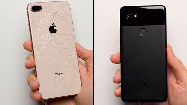 Профессиональный дроп-тест Google Pixel 2 XL и iPhone 8 Plus