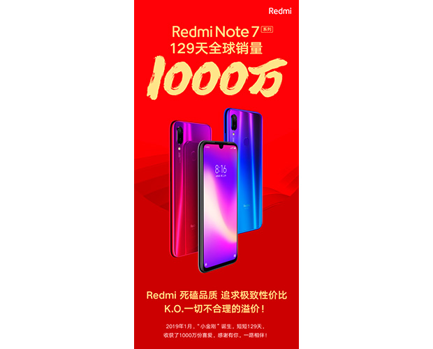 Xiaomi Redmi Note 7 достиг 10 миллионов продаж за 129 дней