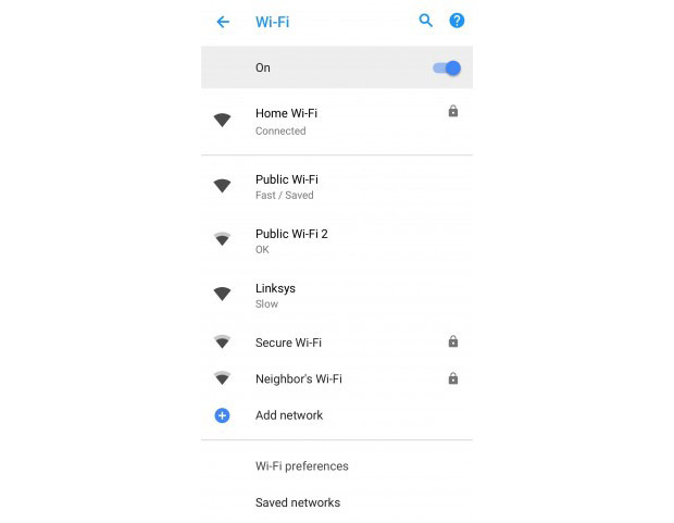 Android 8.1 показывает скорость Wi-Fi сетей