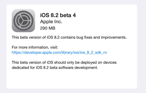 Apple выпустила четвертую бета-версию iOS 8.2