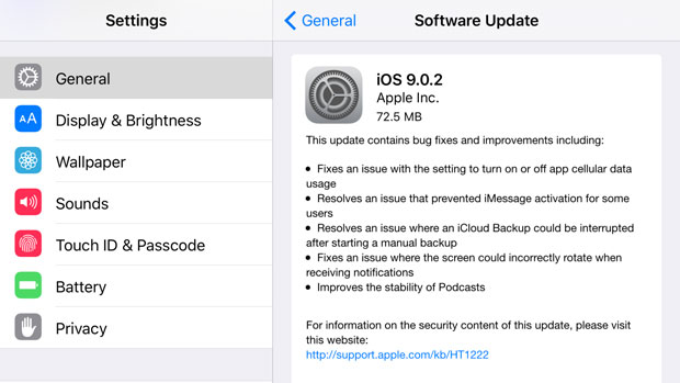 Apple выпустила обновление iOS 9.0.2